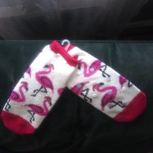 Fuzzy Socks with Pink Flamingos